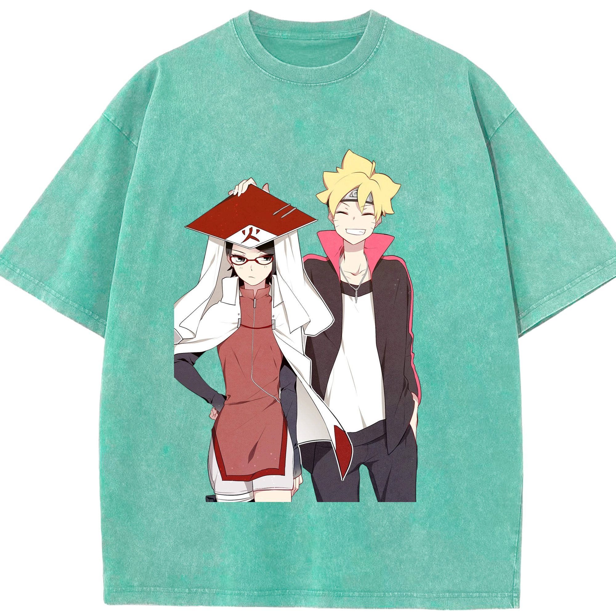 （画像用） NARUTO -ナルト- うちは サラダ Uchiha Sarada 綿100% ヴィンテージ風 半袖Tシャツ（フロントプリント）